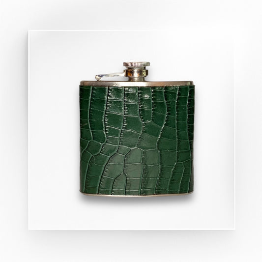 croco embossed leather flask